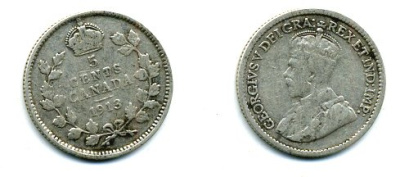 КАНАДА 5 ЦЕНТОВ 1913 ГЕОРГ V серебро 46-566
