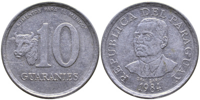 ПАРАГВАЙ 10 ГУАРАНИ 1984 FAO KM 167 сталь 4388-154