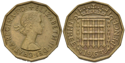 Великобритания 3 пенса 1963 Елизавета II (1952-2022) KM 900, Spink 4153 никель латунь 4561-1034