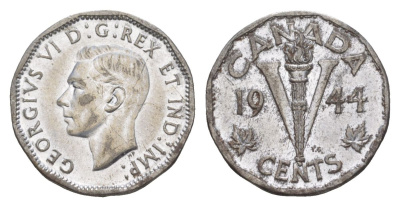 Канада 5 центов 1944 Георг VI (1936-1952) KM 40a хромированная сталь aUNC 4630-652