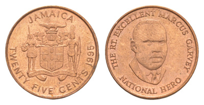 Ямайка 25 центов 1995 KM 167 сталь плакированная медью UNC 4643-124