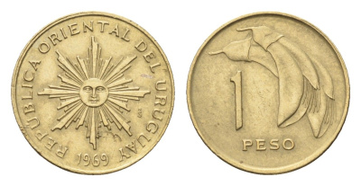 Уругвай 1 песо 1969 год-тип KM 52 алюминиевая бронза aUNC 4668-1043