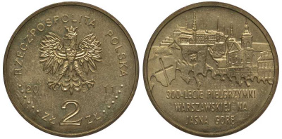 Польша 2 злотых 2011 MW, 300 лет Варшавского паломничества к Ясной Горе KM 784 нордик 111-514