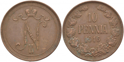 РОССИЯ ДЛЯ ФИНЛЯНДИИ 10 ПЕННИ 1916 Биткин 439 медь 51-1532