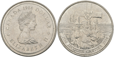 Канада 1 доллар 1984 Жак Картье KM 141 никель UNC 97-115