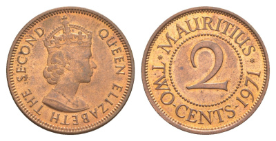 Маврикий 2 цента 1971 KM 32 бронза UNC 4150-1216