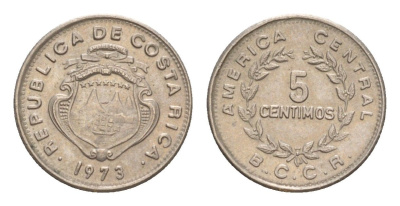 Коста-Рика 5 сентимо 1973 KM 184.3 медно-никель aUNC 4649-825