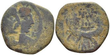 Набатея AE 20 - 40 гг. Арета IV, бюсты Ареты IV и царицы Шакилат / два рога изобилия, Петра Meshorer 114 медь 1073-21-101