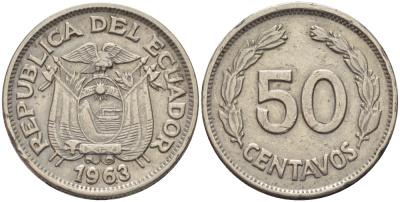 ЭКВАДОР 50 СЕНТАВО 1963 KM 81 сталь плакированная никелем 31-337