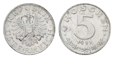 Австрия 5 грошей 1991 KM 2875 цинк UNC 4685-722