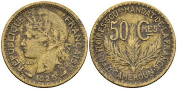 Французский Камерун 50 сантимов 1925 (а), монетный двор Париж KM 1 алюминиевая бронза 4164-1217