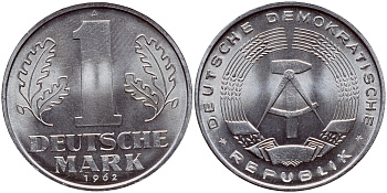 ГДР 1 МАРКА 1962 А KM 13 алюминий aUNC 1523-145