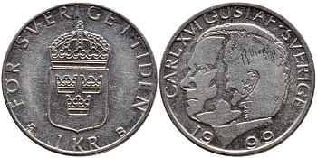 Швеция 1 крона 1999 Карл XVI Густав (1973- ) KM 852a медно-никель 89-557