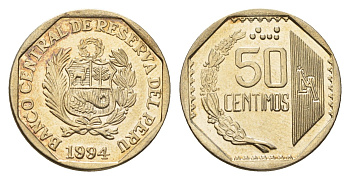 Перу 50 сентимо 1994 KM 307 медно-никель UNC 54-1015