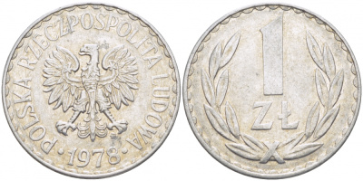 ПОЛЬША 1 ЗЛОТЫЙ 1978 MW KM 49.1 алюминий 3856-1051