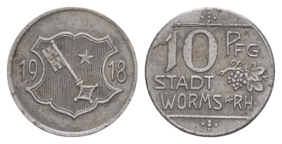 Вормс 10 пфеннигов 1918 Funck 613.2B, Men05 27640.3, Men18 34694.3 железо 4659-326