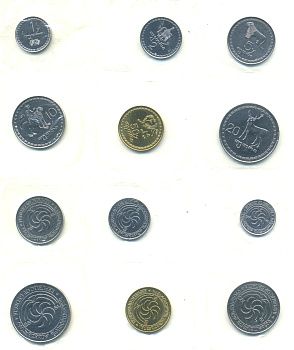 ГРУЗИЯ НАБОР ИЗ 6 МОНЕТ 1993 В ЗАПАЙКЕ KM MS1 UNC 00-00