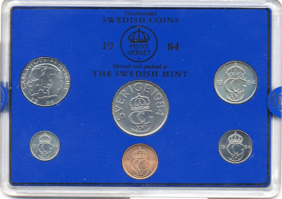 Швеция набор монетного двора из 6 монет 1984 в пластике, Карл XVI Густав (1973- ) KM MS31 UNC 5-4-2-48