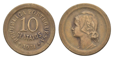Португалия 10 сентаво 1921 KM 570 медно-никель 4658-1267