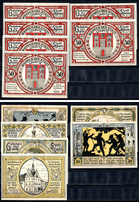 Кольдиц (Саксония) полный набор из 6 нотгельдов (50 пфеннигов) 1921 Mehl Grabowski 239.1 бумага UNC (пресс) 7555-51-1-2