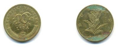 Хорватия 10 лип 2007 табак обыкновенный, легенда на хорватском KM 6 сталь плакированная латунью 176-723