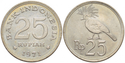 Индонезия 25 рупий 1971 венценосный голубь KM 34 медно-никель UNC 4549-111