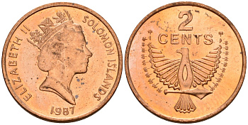 Соломоновы Острова 2 цента 1987 Елизавета II (1953-) KM 25 сталь плакированная бронзой aUNC 4566-252