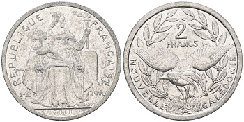 Французская Новая Каледония 2 франка 2018 птица кагу, (IEOM) KM 14, Schoen 11 алюминий    27-227