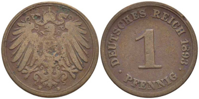 ГЕРМАНИЯ 1 ПФЕННИГ 1893 D KM 10, J. 10, Weege 2 медь 211-156