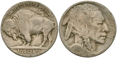 США 5 центов 1920 индеец, бизон KM 134 медно-никель 4135-422