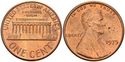 США 1 цент 1975 Линкольн KM 201 медь цинк 4115-923