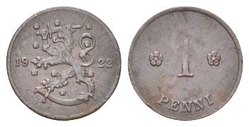 Финляндия 1 пенни 1922 KM 23 медь 4708-564