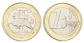 Литва 1 евро 2015 KM 211 биметалл UNC 210-1213