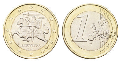 Литва 1 евро 2015 KM 211 биметалл UNC 210-1213