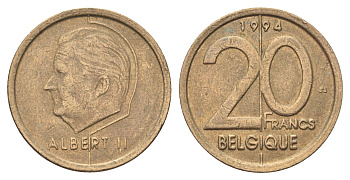 Бельгия 20 франков 1994 Belgique, Альберт II KM 191 никель бронза 4704-1141