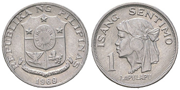 Филиппины 1 сентимо 1969 вождь острова Мактан Лапу-Лапу KM 196 алюминий 4532-413