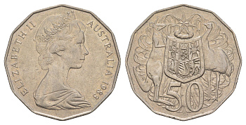 Австралия 50 центов 1983 Елизавета II (1952-2022), герб Австралии, кенгуру KM 68 медно-никель 4653-1134