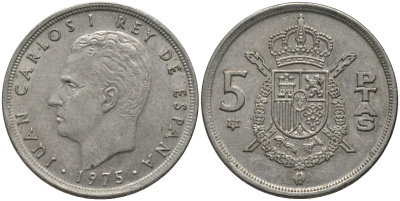 Испания 5 песет 1975 (77) Хуан Карлос I (1975-) KM 807 медно-никель 4577-727