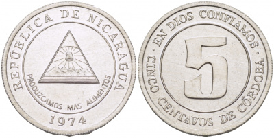 Никарагуа 5 сентаво 1974 ФАО KM 28 алюминий UNC M49-15