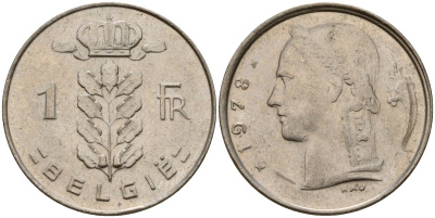 Бельгия 1 франк 1978 Belgie, Бодуэн I (1951-1993) KM 143 медно-никель 4156-636