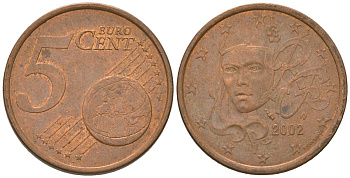 Франция 5 евроцентов 2002 KM 1284 сталь плакированная медью 4580-338