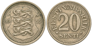 Эстония 20 центов 1935 Республика (1918-1941) KM 17 никель бронза 4615-1118