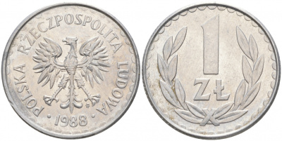 ПОЛЬША 1 ЗЛОТЫЙ 1988 MW KM 49.2 алюминий 68-441