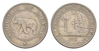 Либерия 5 центов 1961 KM 14 медно-никель 4659-448