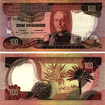 АНГОЛА 100 ЭСКУДО 1972 24 НОЯБРЯ 1972, МАРШАЛ КАРМОНА Pick 101 бумага 8606-55-3-1