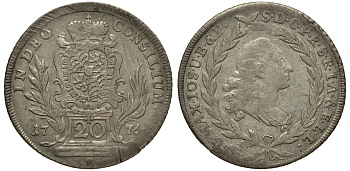 Бавария 20 крейцеров 1776 Максимилиан III Иосиф (1745-1777) KM 240, Hahn 299, Cr.26, Witt.2187 серебро 00-00-00