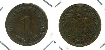 ГЕРМАНИЯ 1 ПФЕННИГ 1906 F KM 10, J. 10 медь 701-242