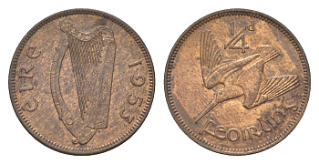 Ирландия 1 фартинг 1953 KM 9 бронза aUNC 4623-627