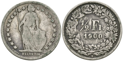 Швейцария 1/2 франка 1900 В KM 23 серебро 4576-1158