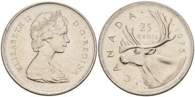 Канада 25 центов 1975 Елизавета II (1952-2022), олень KM 62b никель    4150-447